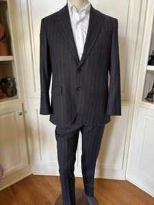 Etro Men's Floral Lined Navy Wool Pinstripe Suit Retail $3200 Eur 48 Sale $300  - Picture 1 of 14