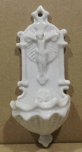 Antike Porzellan Weihwasser Wandbehälter 13,5cm Kreuz , Jesus weiß - Bild 1 von 4