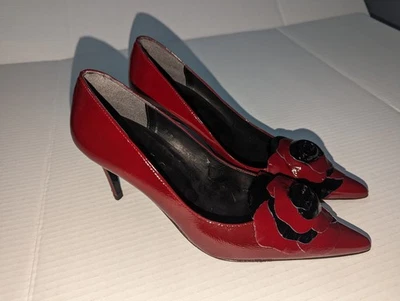 Tacones de salón Zalo charol 8B borgoña y negro florales festivas vacaciones 3" Foto 1 de 4