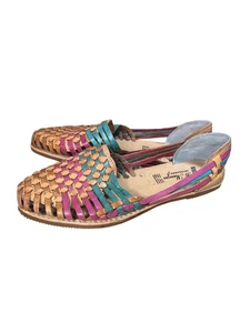 WOMEN’S COLORFUL MEXICAN HUARACHE SANDALS Chichinitza, LEATHER, SIZE 7 - Picture 1 of 9