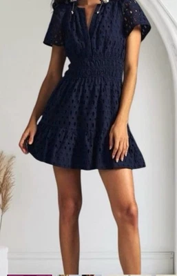 Mini Vestido Anthropologie Somerset Ojales •XS• Azul Marino En Niveles Foto 1 de 4