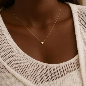 Shiny 14K Gold Plated Cute Star Pendant Chain Necklace Women Lady Girl Gift - Picture 1 of 5