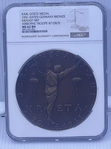 1941 Karl Goetz "Airborne Troops At Crete" Kienast -587 NGC 62 BN Medaille - Bild 1 von 10