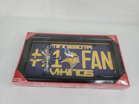 Minnesota Vikings License Plate Framed Clock, #1 Fan, Made in the USA Cover