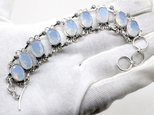 VALENTINO Bracciale in argento sterling 925 con pietre preziose opalite arcobaleno fatto a mano misura 7 8"