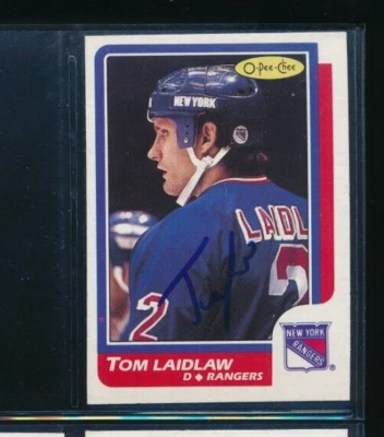1986-87 O-Pee-Chee #147 Tom Laidlaw Rangers Signed Autograph (FI68) SWSW6 - Image 1 of 2