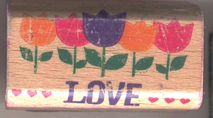 Estampilla de goma de tulipanes flores de amor montada en madera - Imagen 1 de 2