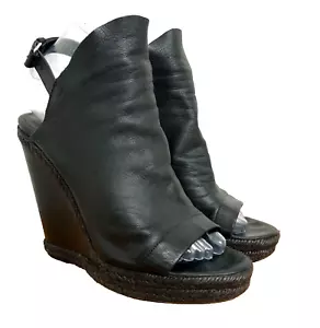 Balenciaga Sexy Negro Guante Cuero Sandalias Tacones Cuña Zapatos Talla 37 EE. UU. 6,5 - Imagen 1 de 17