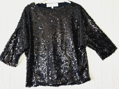 黑色全亮片上衣 3/4 袖派对假日魅力全新带标签小号套衫  — 第 1/4 张图片