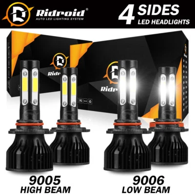 4PCS 9005 9006 LED Combo Headlight Kit Bulbs 6000K Cool White COB High Low Beam - Image 1 of 4