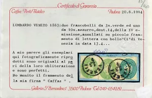 1863 Lombard Veneto fragment 3+3+10 money 1864 Venice Cert. Caffaz - Picture 1 of 1