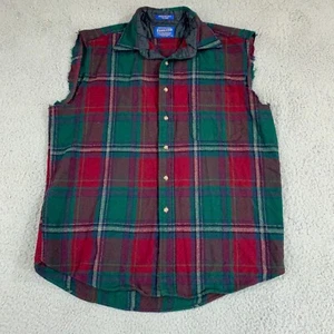 Pendleton Cutoff Vest Mens Large Pure Wool Plaid Grunge Outdoor USA Custom FLaw - Picture 1 of 9