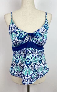 Merona Tankini Swim Top Size Large Blue Paisley Padded Bra - Picture 1 of 7
