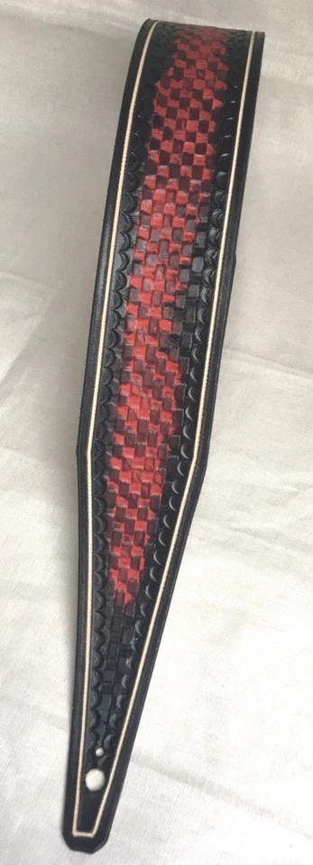 RED / BLACK BASKET - original handcrafted leather guitar strap - Image 1 of 1