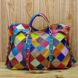 Borsa a mano donna Color Clash 100% vera pelle di mucca tote borsa a tracolla - Foto 1 di 13