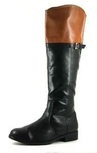 Shoe Box Womens UK 7 EU 40 Black & Brown Knee High Tall Zip Up Low Heel Boots - Picture 1 of 7
