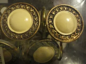NIB 12 piece~GEO~SHOWER CURTAIN HOOKS Round Cream brushed gold tones circle - Picture 1 of 3