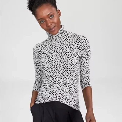 Suéter Charter Club Luxury 100% Cachemira Cuello Alto Gris Estampado Animal Talla Grande Foto 1 de 4