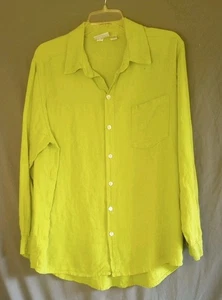 VTG Chicos Design Shirt Women 2 Green 100% Linen Long Sleeve Cottage - Picture 1 of 4