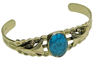 Vintage Glocke Handelsposten Neusilber Faux Türkis Armreif Armband - Bild 1 von 5