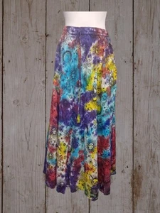 FAIR TRADE - Maxi gonna tinta in cravatta con stampa celeste Gringo (N733 SK9) - Foto 1 di 2