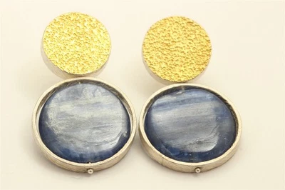 Heather Guidero Sterling Silver 22k Gold Spinning Circle Kyanite Earrings - Image 1 of 3