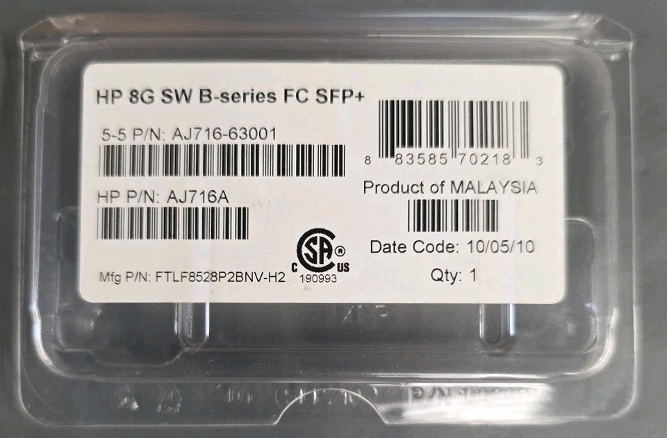 HP AJ716B-63001 8GB SW B-Series Fibre Channel SFP+ Transceiver Module 468507-001 - Image 1 of 4