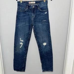 Levis 502 Jeans Boys 27x27 14 Regular Blue Tapered Distressed Denim - Picture 1 of 8