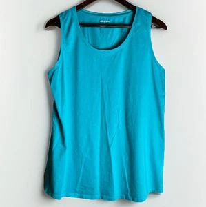 Lands' End Tank Top Sz Medium cotton knit bright turquoise Blue Classic basic - Picture 1 of 9