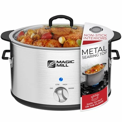 Slow Cooker 10 Quart | Extra Large Non-Stick Metal Searing Pot & Transparent ... - Image 1 of 4