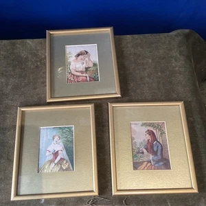 3 Gold Framed And Mounted Coloured Lithographs By Joseph Mansell 7.5 X 6.5 Inch - Picture 1 of 9