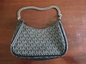 Michael Kors Black And Grey Shoulder Bag with Silver Chain - Picture 1 of 3