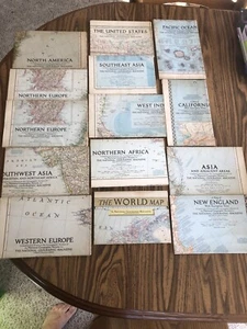 National Geographic Maps 1950’s Lot Of 14 World, Asia Europe Africa USA W Indies - Bild 1 von 9