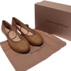 Gianvito Rossi NWB Carla Marbella Raffia Cuoio Ballet Flats 40.5 US 10.5 Brown - Picture 1 of 12