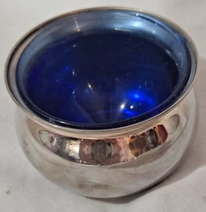 Sterling Vintage Italy Larger Salt Cellar Cobalt Blue Interior - Picture 1 of 10
