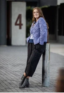 Liz Alig Women’s Small Chunky Nepali Wool Button Cardigan Sweater Periwinkle - Picture 1 of 10