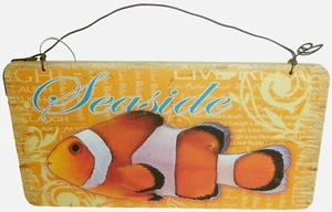 COASTAL ~ Hanging sign ~ SEASIDE ~ 4" X 8" ~Wire Hanger - Picture 1 of 1