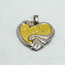 Gorham Sterling Silver & Gold Overlay Heart Pendant Footprints In The Sand 