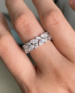 Anello di Fidanzamento Totale 2,40 CT Argento Sterling Forma Marquise Moissanite per Lei - Foto 1 di 6