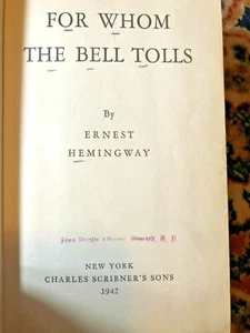 FOR WHOM THE BELL TOLLS Ernest Hemingway (Scribners-1942) HC Newark NJ Library - Bild 1 von 9