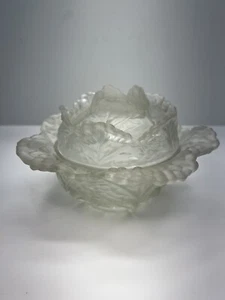 Portieux Vallerysthal Cabbage Bowl Frosted Glass Lidded France - Picture 1 of 8