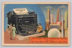 Riesige 14 Tonnen Underwood Master Schreibmaschine New York Weltausstellung 1939 Postkarte - Bild 1 von 2