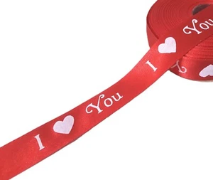 1" / 25mm wide 25yd /Roll "l love you" Red Printed Satin Ribbon No Wired S80 - Picture 1 of 9