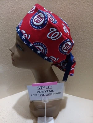 Washington Nationals MLB Red Women's Ponytail Surgical Scrub Hat/Cap Handmade - Image 1 of 4