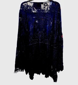Lane Bryant 22/24 Navy Lace Top Blouse Boho Floral Coverup Sexy - Picture 1 of 5