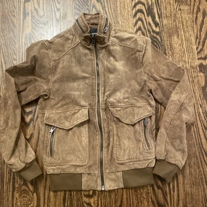 Chaqueta Bomber Vintage Años 90 Y2K Express Bleus Marrón Gamuza Cuero XS Cremallera Completa - Imagen 1 de 5