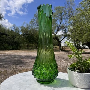 MCM Vintage | L.E. Smith | Diamond Pattern Butt Avocado Green Swung Vase | 21” - Picture 1 of 6