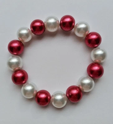 NUEVA PULSERA GRUESA DE PERLAS DE CRISTAL ROJO Y BLANCO DE 12 MM, COMPRA CUALQUIERA DE LAS 2 OBTÉN LA TERCERA GRATIS Foto 1 de 3