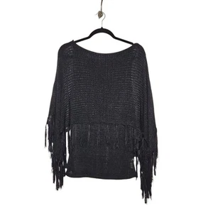 Vintage y2k Shawl Black Mesh Knit Fringe Boho Fairy Goth Shirt S/M - Picture 1 of 8