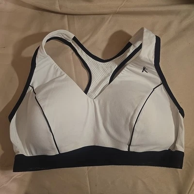 Danskin NOW Sports Bra Lined Padded Size 36 C White /Black Logo Racerback EUC - Image 1 of 4